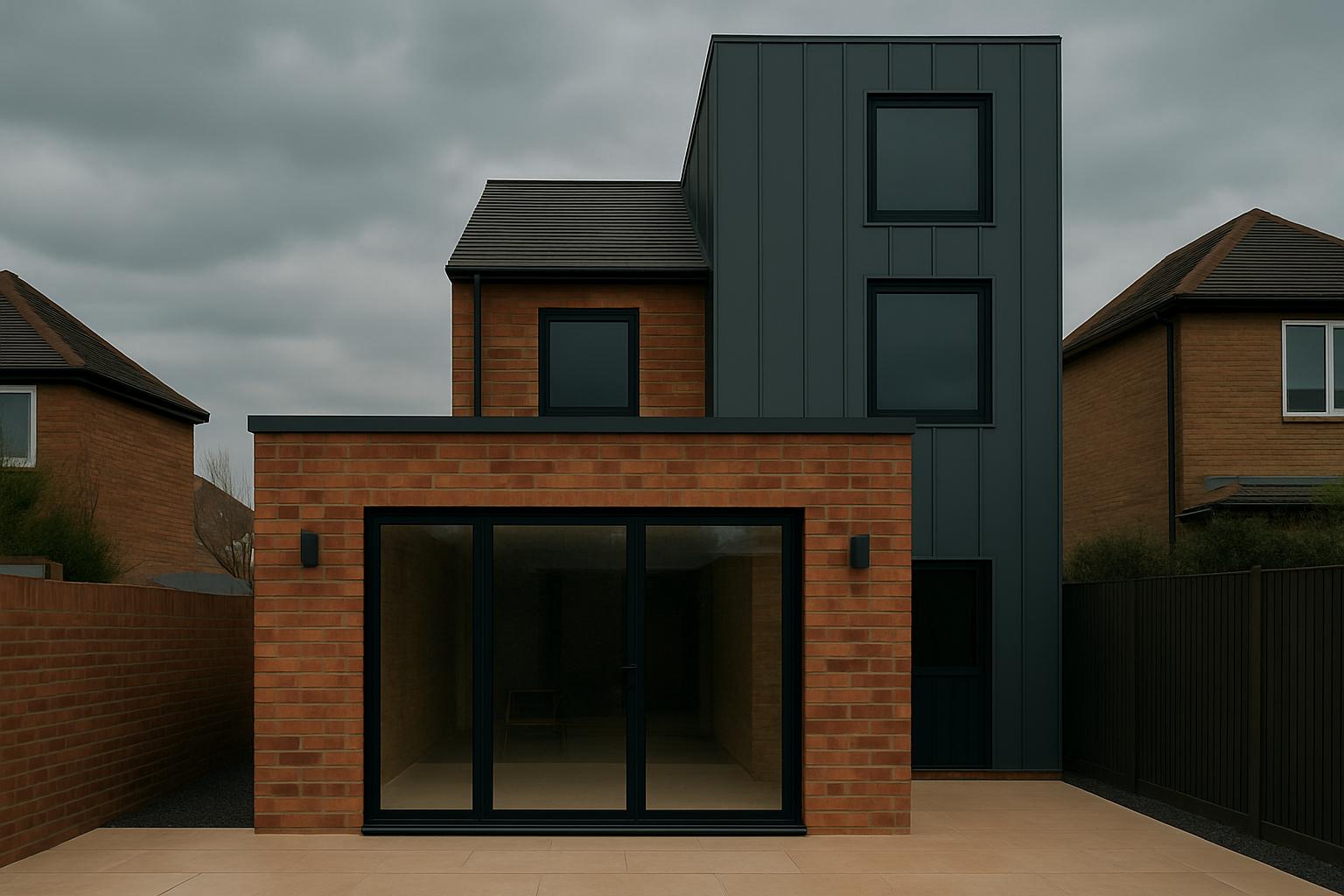 Modern home extension with brick and metal cladding